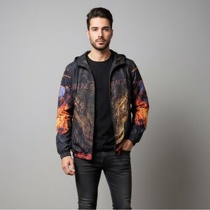 Members Only Black and Red Graphic Windbreaker